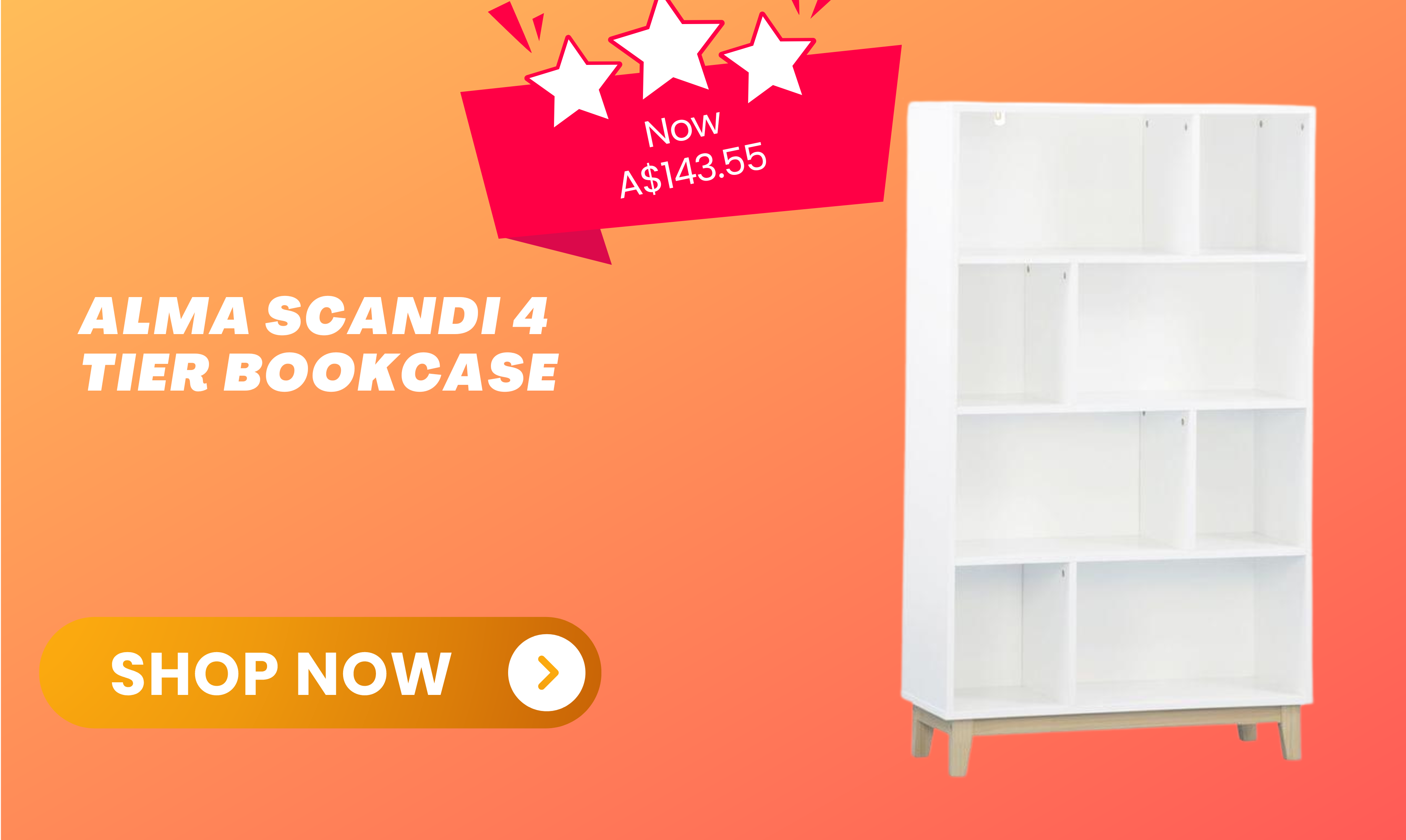 Alma Scandi 4 Tier Bookcase